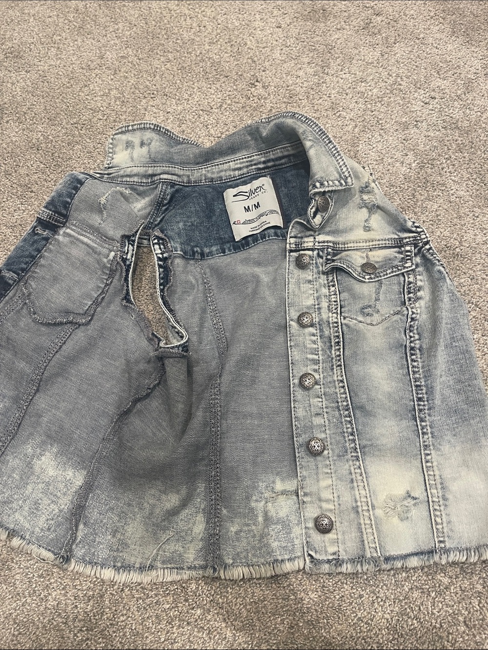 Silver Washed Distressed Denim Vest - Light Blue